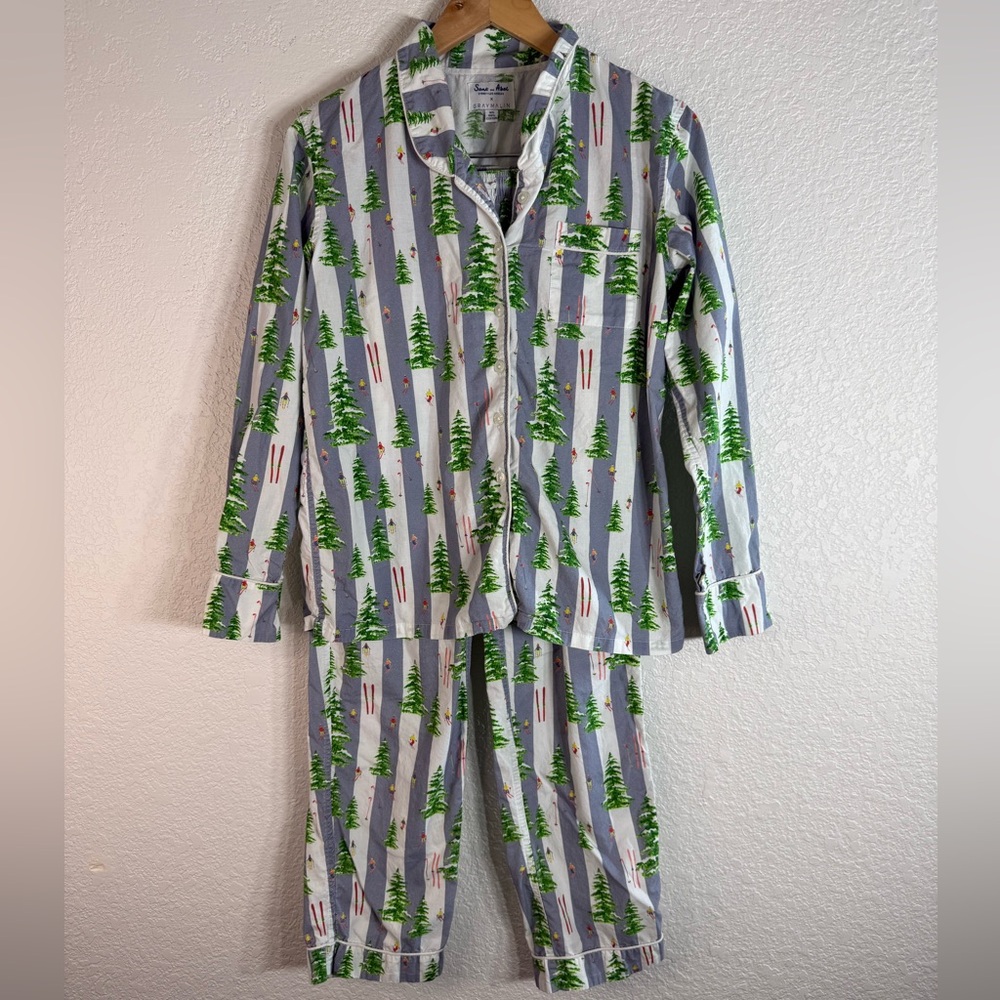 Sant and Abel X Gray Malin Women’s XS Snow Blue Pajama Set Resort Holiday Loung